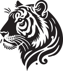 Fototapeta premium Bengal Tiger silhouette black and white vector icon
