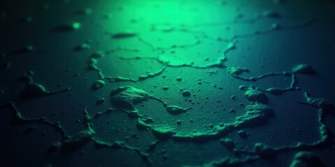 Fototapeta premium Glistening wet texture in dark blue and emerald hues; light dances across shimmering water droplets, revealing intricate patterns