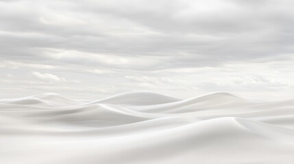 Obraz premium A serene, abstract monochromatic landscape featuring vast, smooth snow-white sand dunes under a softly moving cloudy sky.