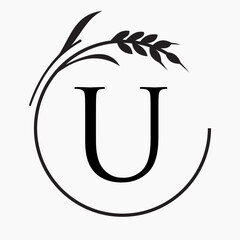 Monogram Letter U Bakery Logo Concept With Grain Wheat Symbol Vector Template