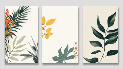 bundle set Abstract tropical leaves elements, Floral pattern wallpaper 