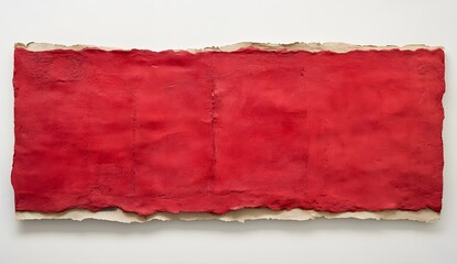 A large red rectangular piece of paper on a white background, in a flat lay composition. 