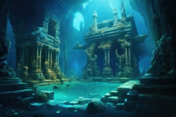 Ocean ancient temple underwater outdoors nature.