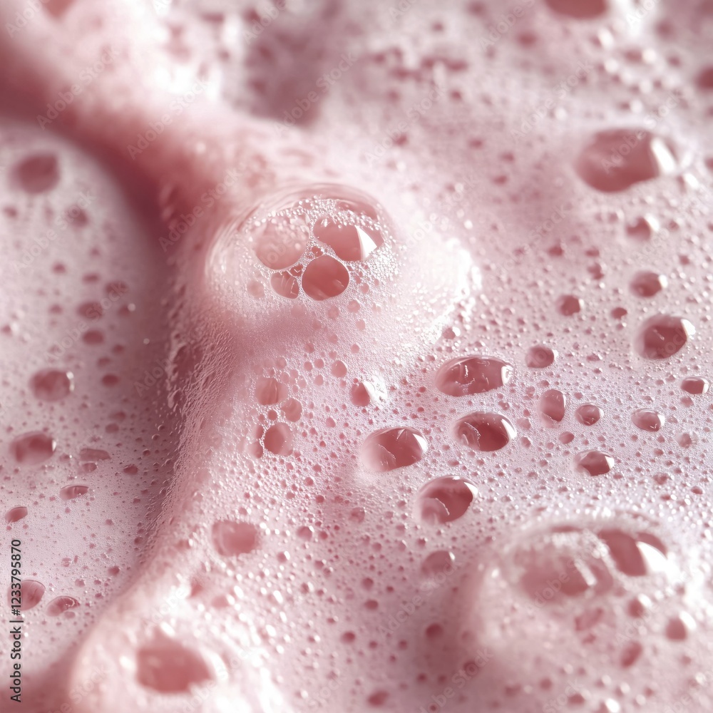 Poster pink bubbly foam texture with many small bubbles and some larger ones creating a smooth surface