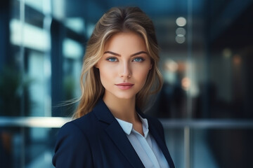 businesswoman in office on background