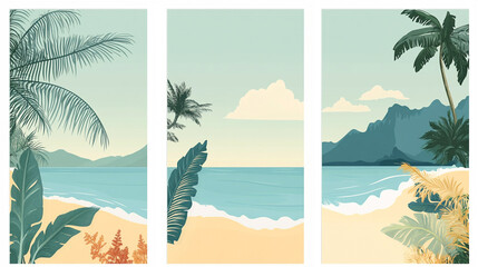 Set of abstract floral invitation card background .  Pastel geometric pattern with fern leaves on white background