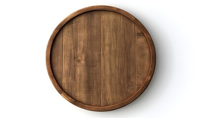 A round wooden board with copper edges, front view, white background, simple style, vector illustration, high resolution. 