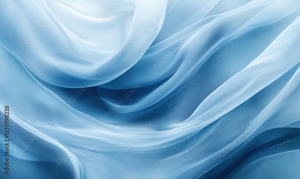 Poster flowing blue fabric texture with soft waves and delicate folds creating a serene and calming atmosph
