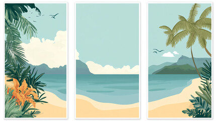 Set of summer beach background for poster, banner, cover, Collection of kid postcard set with sea,beach,