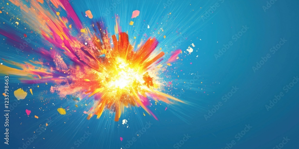 Poster colorful explosion of vibrant hues radiating from a central point, creating a dynamic visual effect 