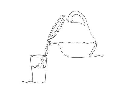 recommend clip art: Abstract jug, pitcher for milk, water,juice, pour into a glass, continuous single one line art hand drawing sketch logo