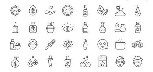 Skin Care Editable Icons Set – Thin Line Beauty Vector Illustration