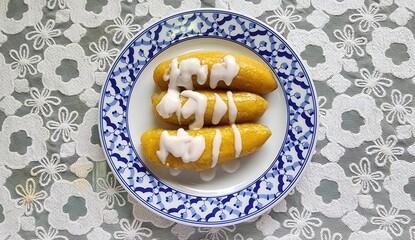 Sweet Plantains with Creamy Drizzle on Decorative Plate