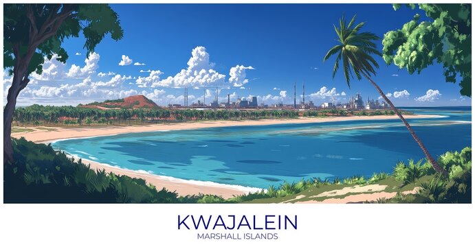 Kwajalein Marshall islands Travel Poster Flat Illustration Print Decor Gift Canvas Wall Art