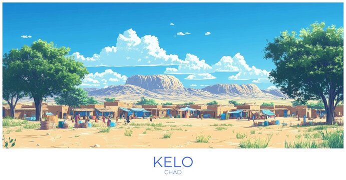 Kelo Chad Travel Poster Flat Illustration Print Decor Gift Canvas Wall Art