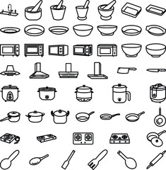 Set of kitchen equipment vector outline