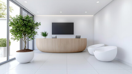 Modern office reception area with waiting chairs