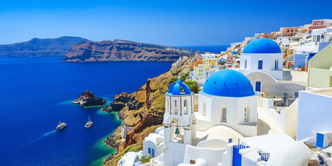 Picturesque Santorini, Greece - Whitewashed Houses Overlooking the Aegean Sea