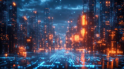 Fototapeta premium Cyberpunk Cityscape: Neon Lights and Digital Streets