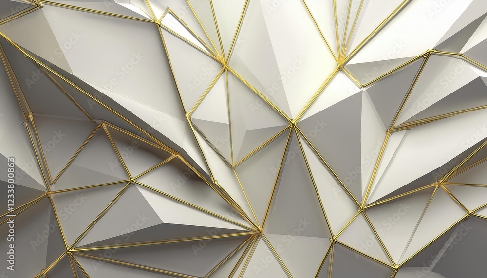 Poster striking low poly art 3d rendering of a minimalist scene featuring a white background with golden ed