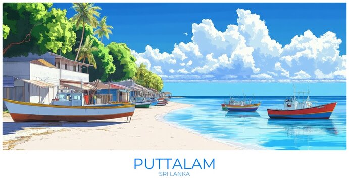 Puttalam Sri lanka Travel Poster Flat Illustration Print Decor Gift Canvas Wall Art