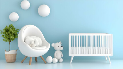 Modern baby room interior design, crib and chair