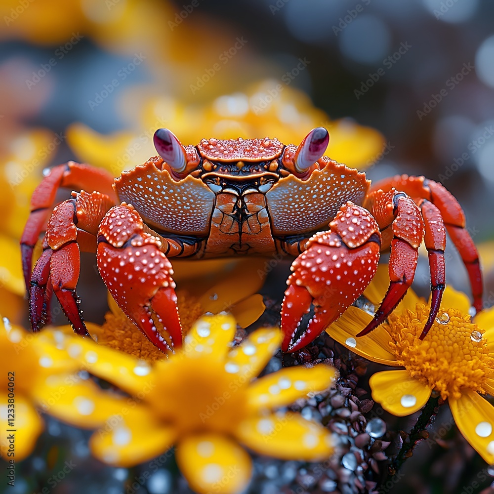 Poster stunning detailed image of a red crab captured in high resolution focusing on its textured shell and
