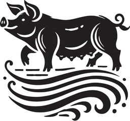 Black Pig Silhouette Vector, High Quality Illustration on White Background