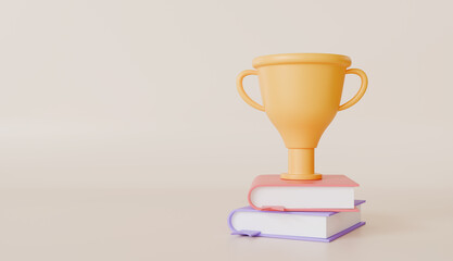 Achievement Award Trophy on Stack of Books Education Success Academic Prize Graduation