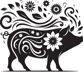 Black Pig Silhouette Vector, High Quality Illustration on White Background
