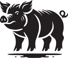 Black Pig Silhouette Vector, High Quality Illustration on White Background