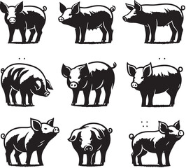 Black Pig Silhouette Vector, High Quality Illustration on White Background