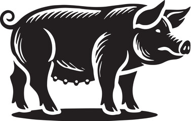 Black Pig Silhouette Vector, High Quality Illustration on White Background