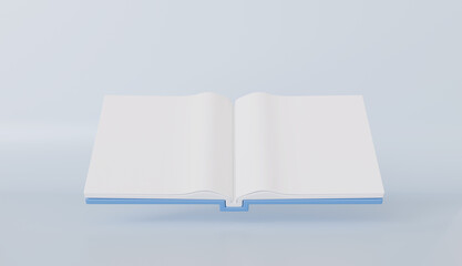 Open Blank Book with Light Blue Cover Minimalist Design Mockup for Education or Reading Concept