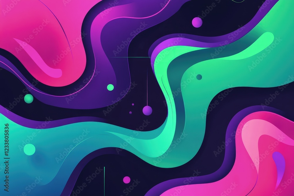 Poster Abstract Colorful Waves Design With Floating Circles