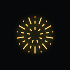 Bright yellow neon sign depicting a firework exploding against a black background