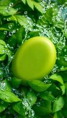 Refreshing neem and aloe vera soap with a dynamic water splash, symbolizing purity, natural skincare, and deep hydration. A perfect blend of herbal care and skin nourishment.
