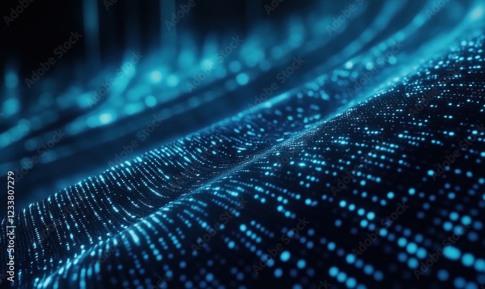 Poster digital wave of glowing blue particles creating a mesmerizing abstract background