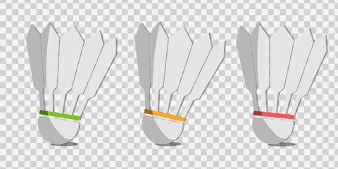 shuttlecock icon set for various sports games, realistic vector illustration set. Exercising inventory for sportsmen flat objects 