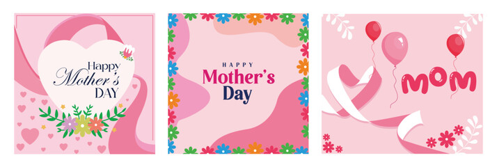 Beautiful Mother's Day cards featuring floral and heart designs.