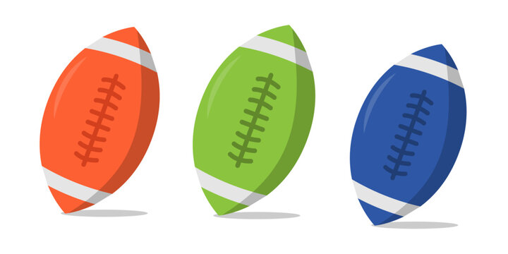 rugby ball icon set for various sports games, realistic vector illustration set. Exercising inventory for sportsmen flat objects  - Powered by Adobe