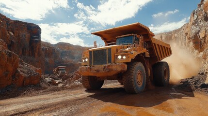 Massive Mining Truck in Quarry: Excavating Earth and Rock