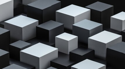 Obraz premium A striking 3D render of abstract geometric blocks set against a black background.