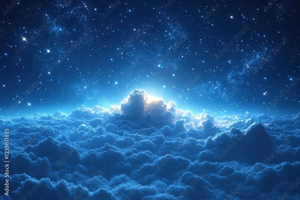 Aufkleber a serene view of clouds illuminated by starlight in a cosmic atmosphere.