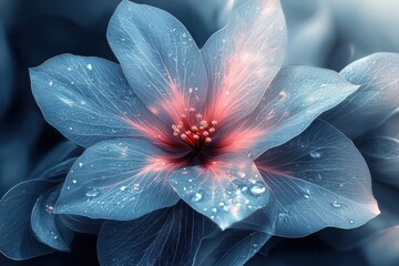 A close-up of a delicate blue flower with droplets, showcasing nature's beauty.