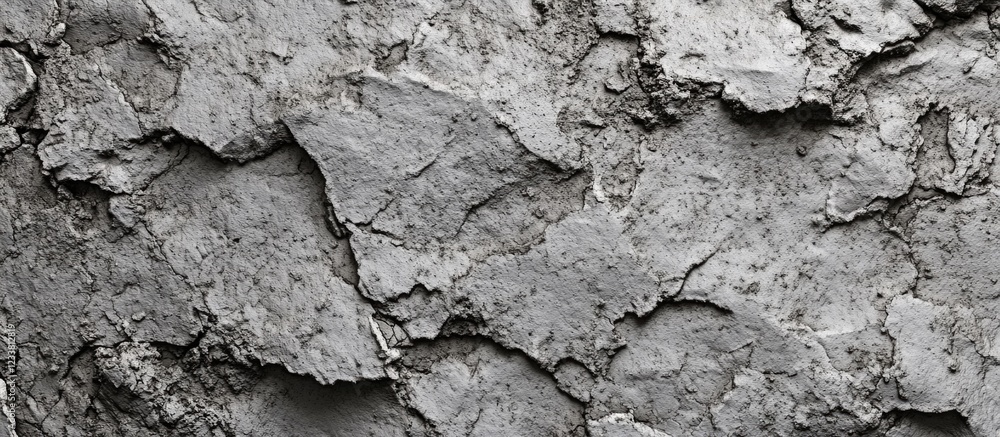 Poster gray cracked plaster texture background with rough surface and peeling layers copy space