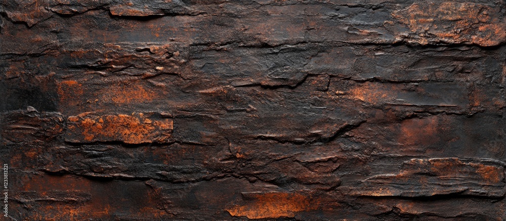 Poster Textured dark wood background with layered bark patterns and natural variations, suitable for design work with Copy Space.