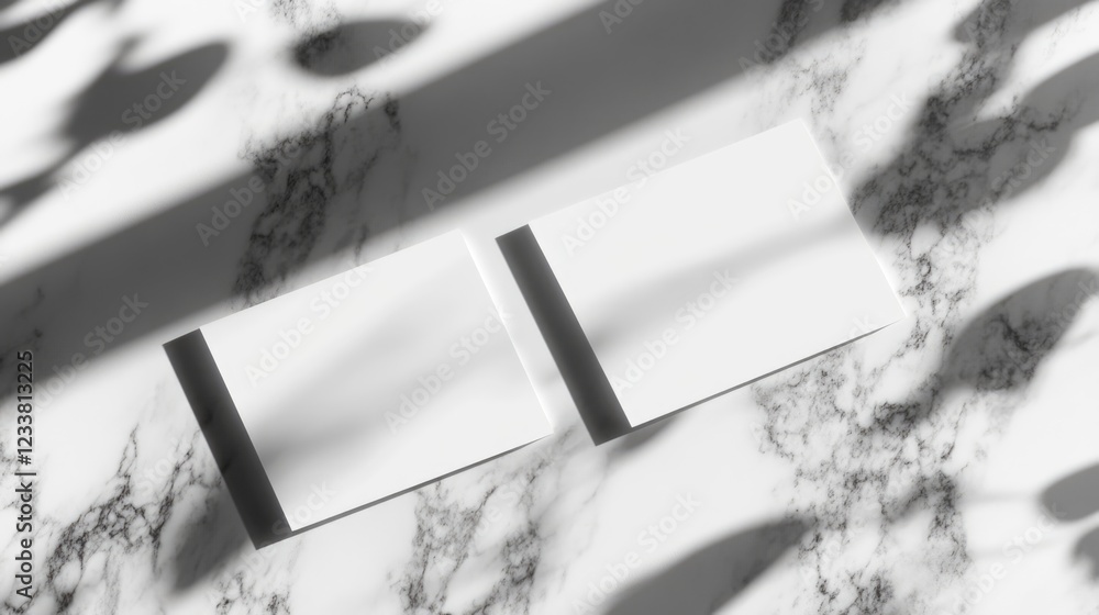 Aufkleber minimalist white stationery mockup on a marble surface with soft shadows and copy space for text pla