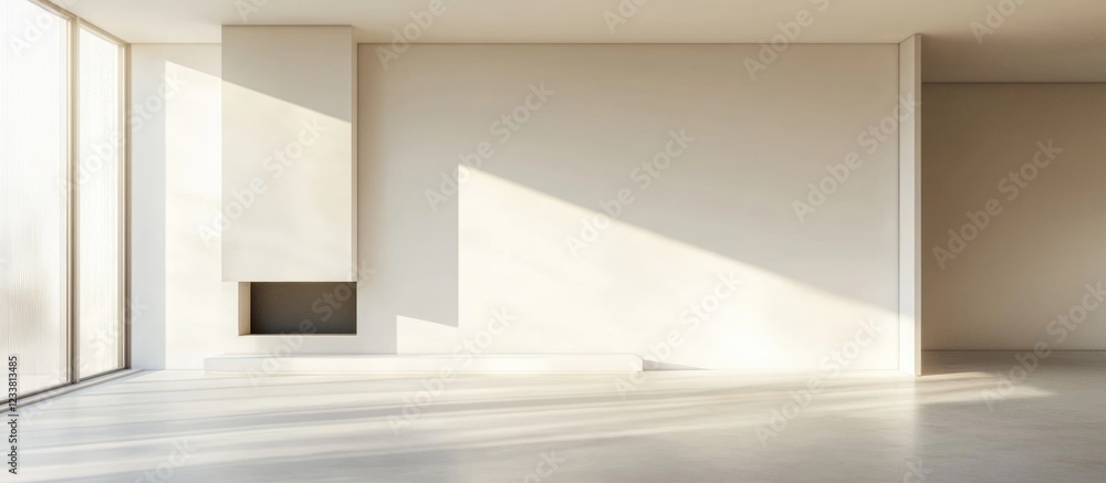 Aufkleber modern interior empty room with large windows and natural light casting shadows on the wall copy spa