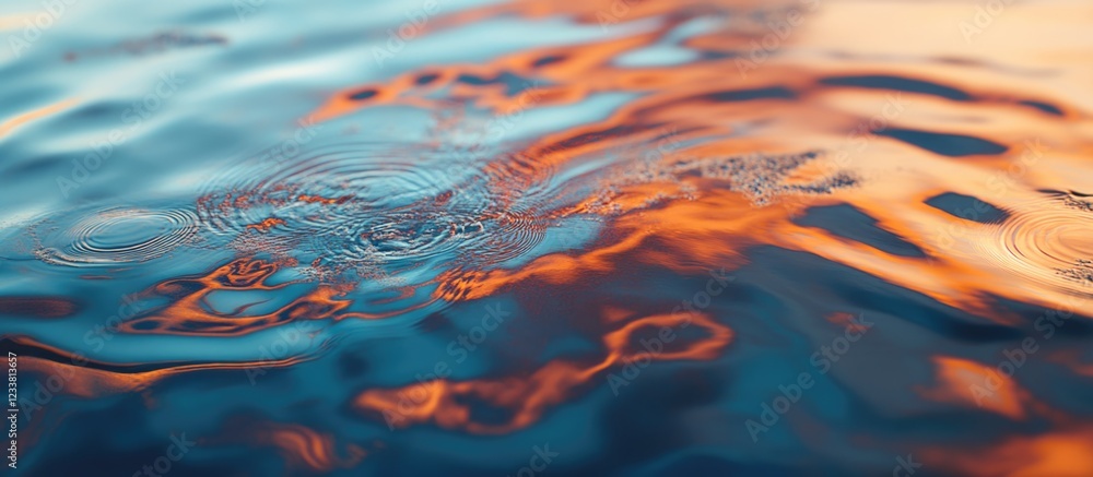 Leinwandbilder Abstract reflection of colorful light on water surface with ripples and smooth texture Copy Space